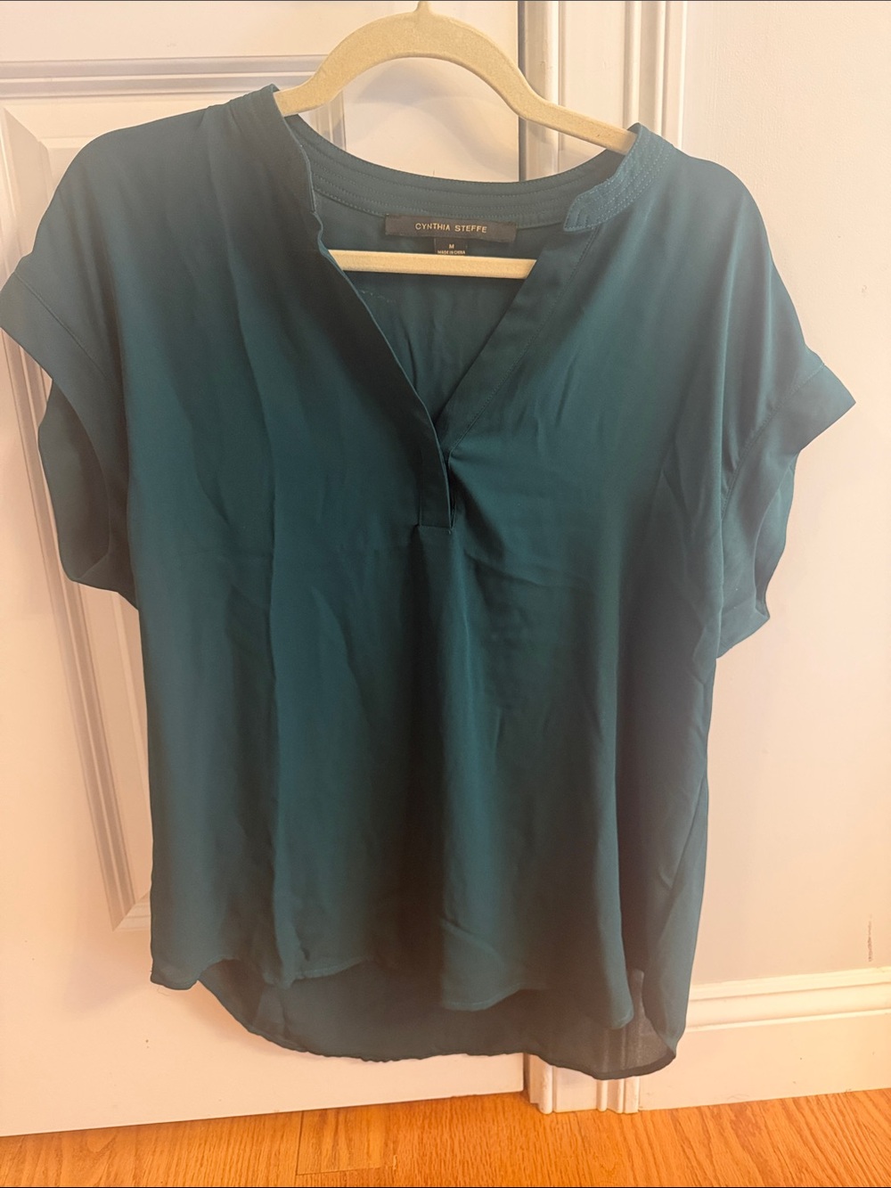 Cynthia Steffe Deep Teal Short-Sleeve V-Neck Blouse